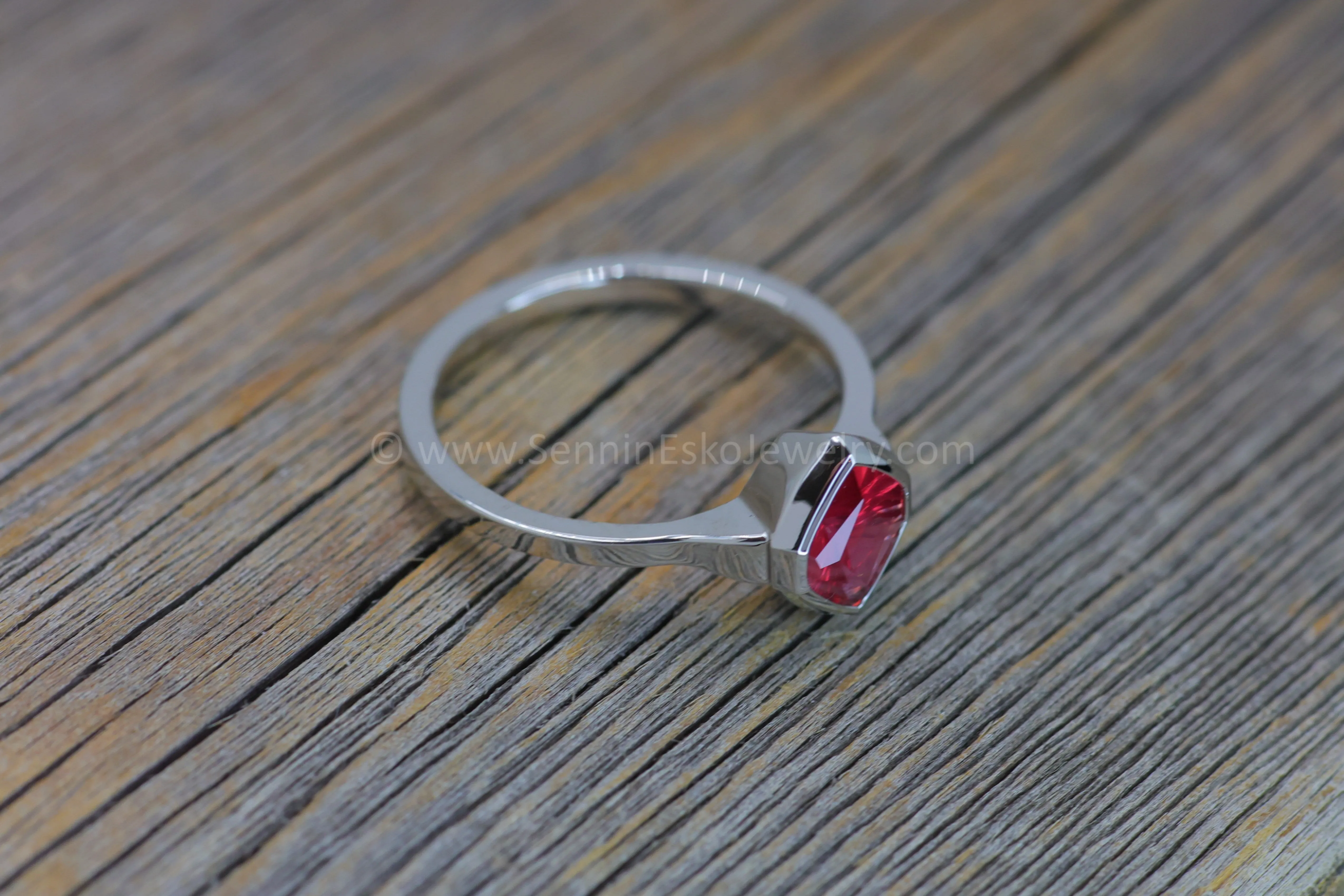 READY TO SHIP 0.82 Carat Ruby Platinum Bezel Ring - Size 6.5