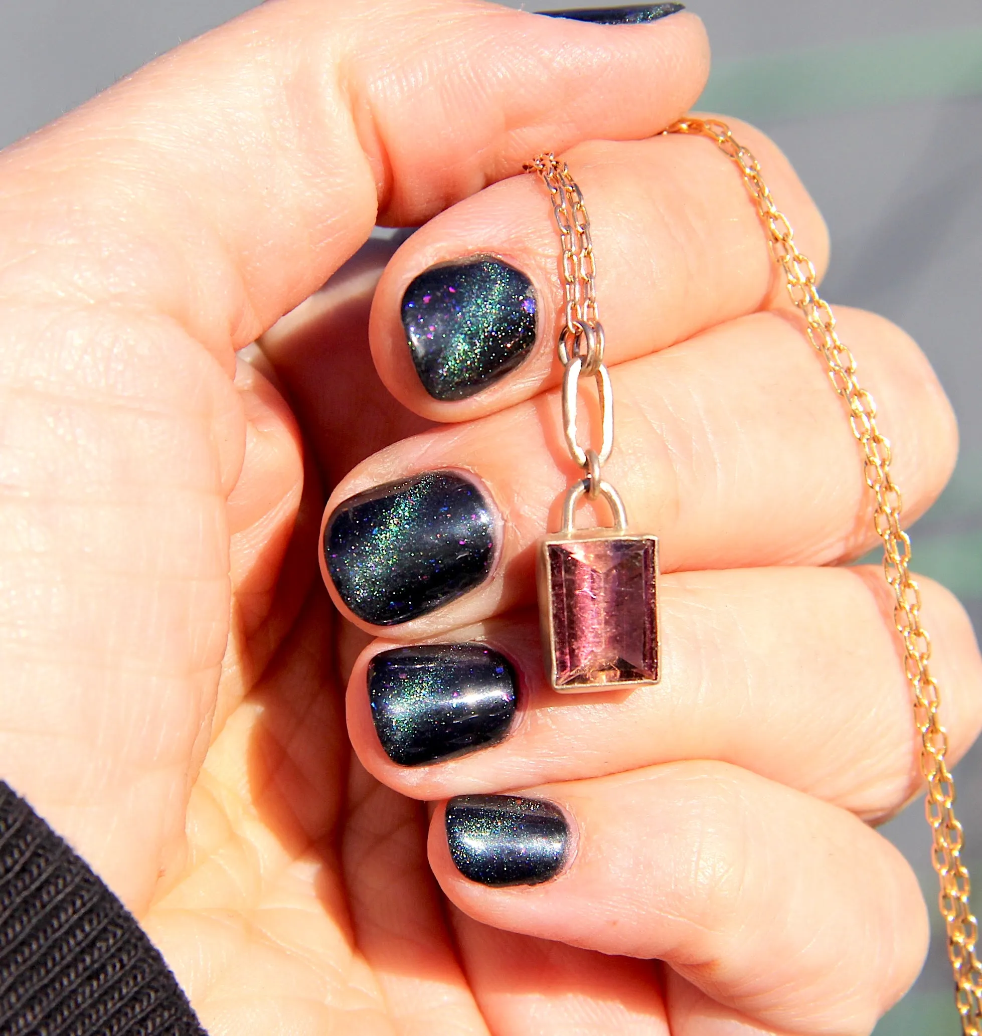 Rectangular Mirror Mauve Tourmaline Necklace