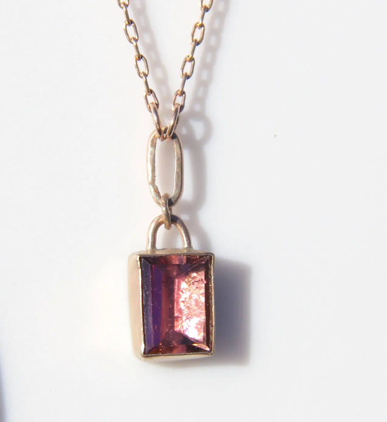 Rectangular Mirror Mauve Tourmaline Necklace