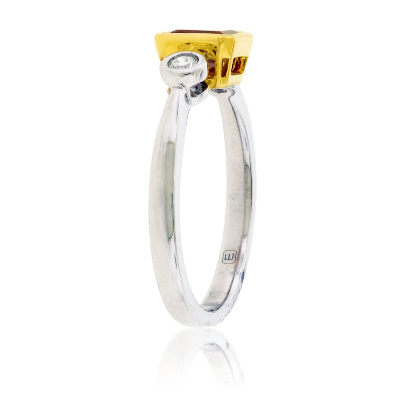Red Beryl Emerald Bezel & Diamond Accented Ring