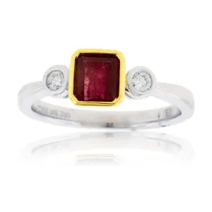 Red Beryl Emerald Bezel & Diamond Accented Ring