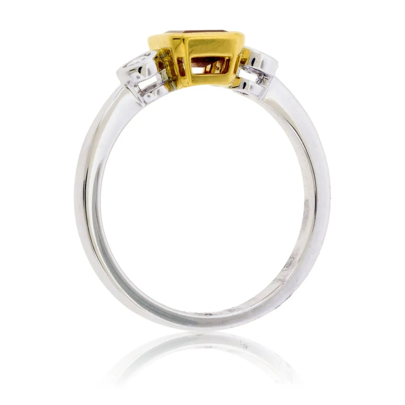 Red Beryl Emerald Bezel & Diamond Accented Ring