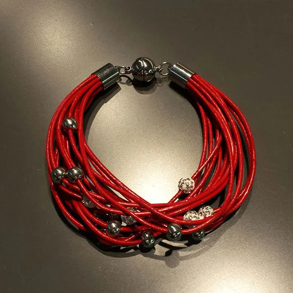Red Leather Bracelet w/Magnetic Clasp