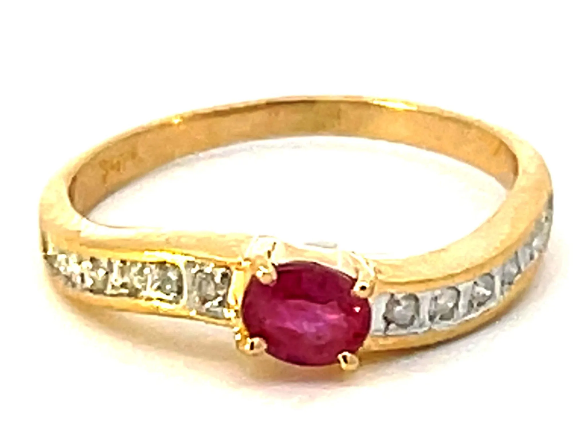Red Ruby and Diamond Band Ring in 14k Yellow Gold