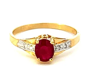 Red Ruby and Diamond Ring in 14k Yellow Gold