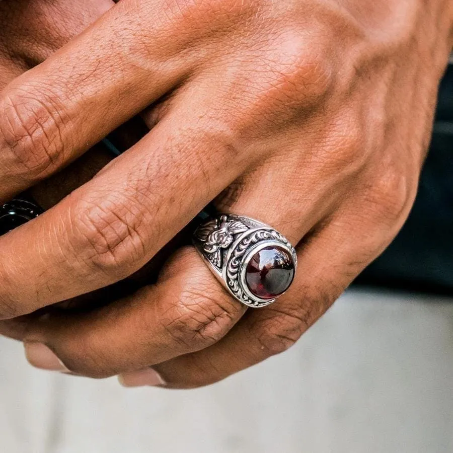 Red Stone Cupid Love Sterling Silver Ring