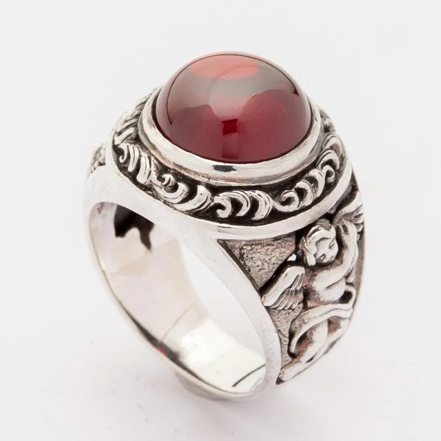 Red Stone Cupid Love Sterling Silver Ring