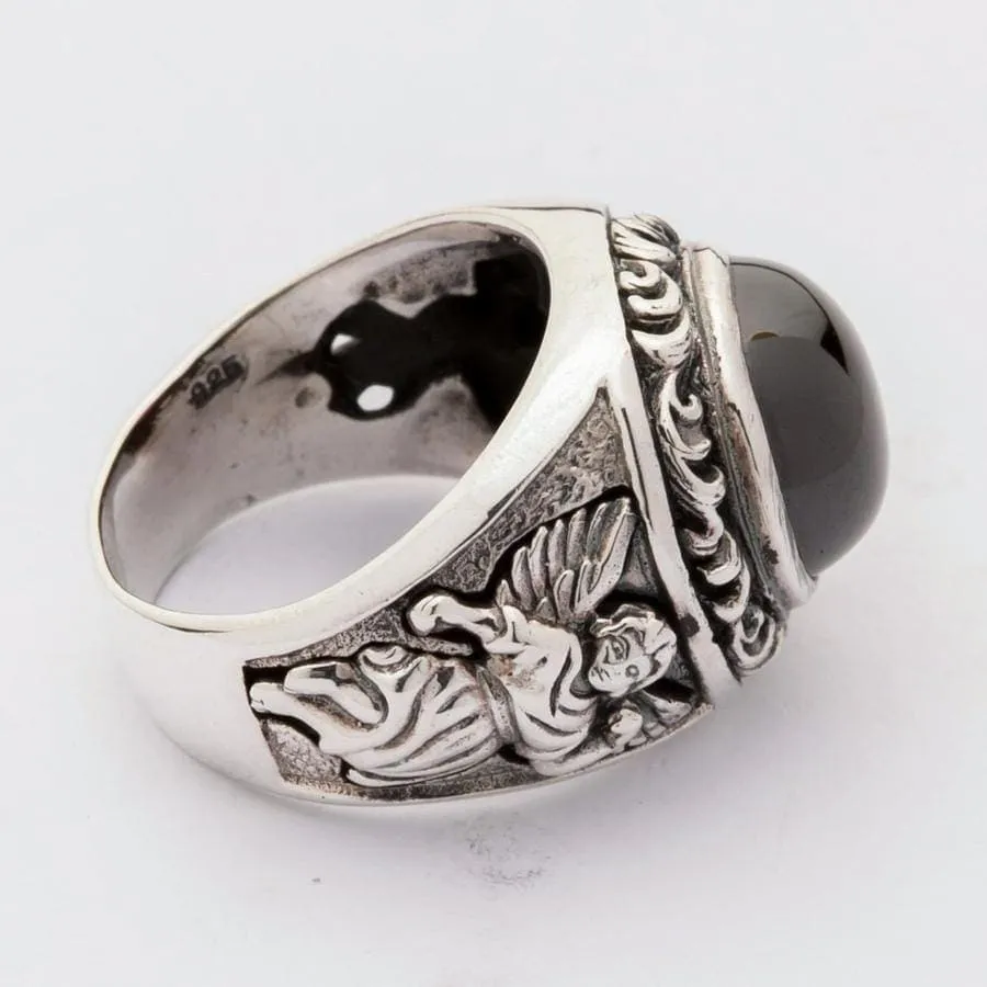 Red Stone Cupid Love Sterling Silver Ring