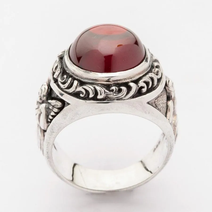 Red Stone Cupid Love Sterling Silver Ring