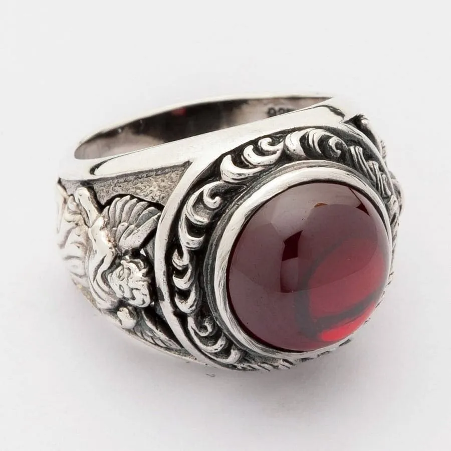 Red Stone Cupid Love Sterling Silver Ring