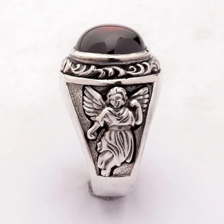 Red Stone Cupid Love Sterling Silver Ring