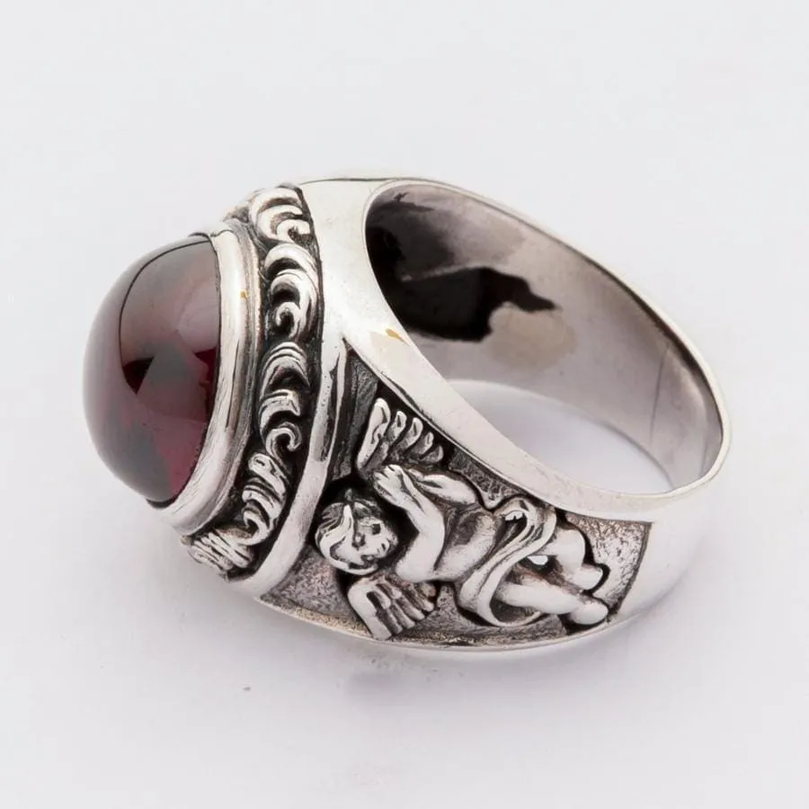 Red Stone Cupid Love Sterling Silver Ring