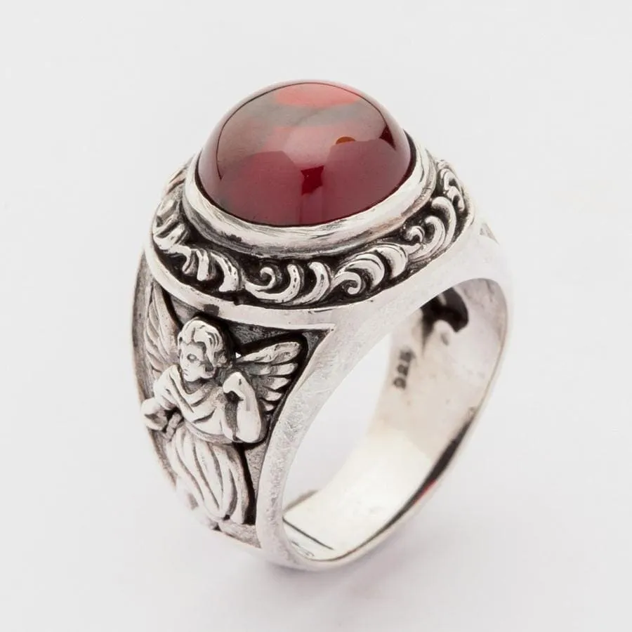 Red Stone Cupid Love Sterling Silver Ring