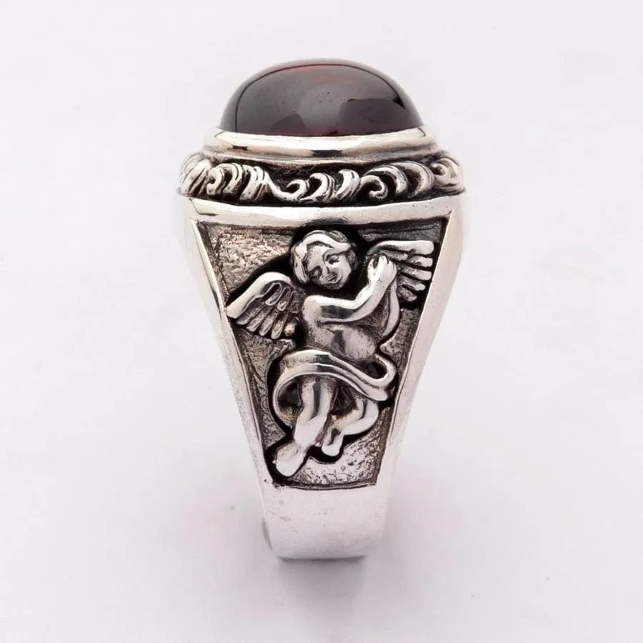 Red Stone Cupid Love Sterling Silver Ring