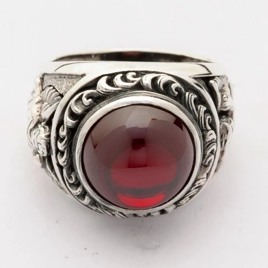 Red Stone Cupid Love Sterling Silver Ring