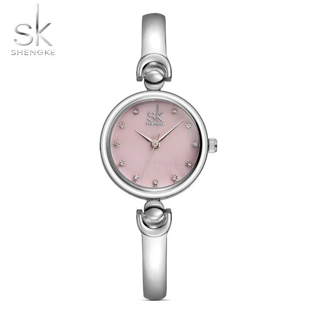 Rhinestone SK Top Luxury Brand Steel Quartz Watch Fashion Women Clock Female Lady Dress Wristwatch Gift Silver Gold Motre Femme