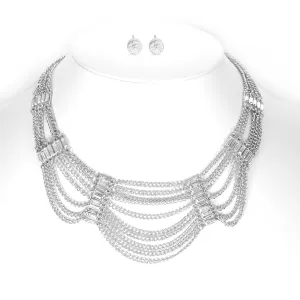 RHODIUM MULTILAYERED CHAIN CRYSTAL ERRINGS AND  NECKLACES #SQ3101RH (OA23)