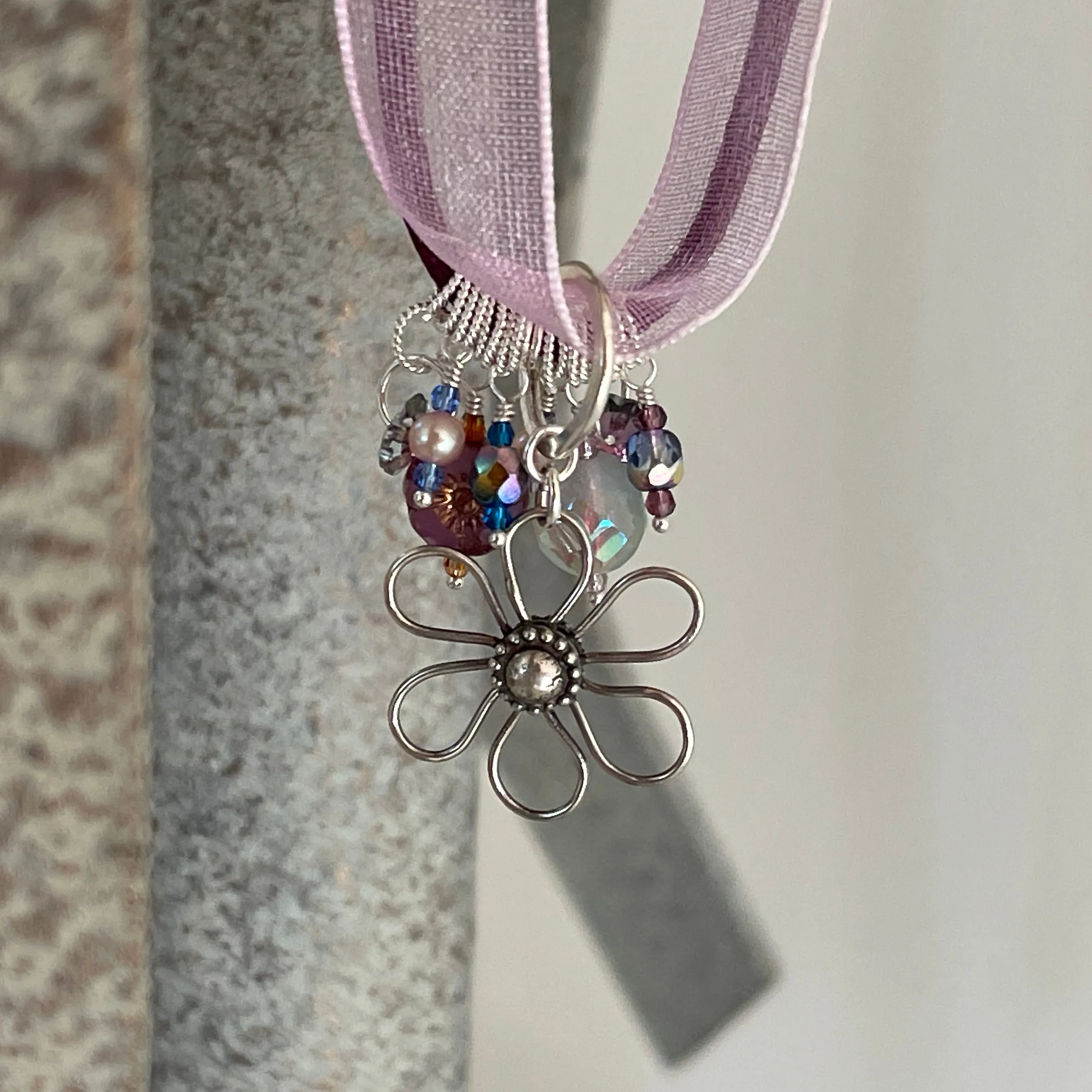 Ribbon Flower Trinket Necklace