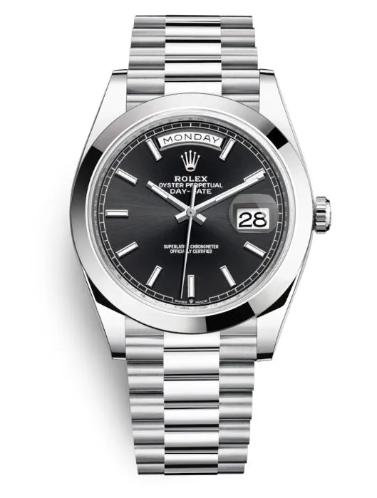 Rolex Day Date 40 Black Dial Automatic Men's Platinum President Watch 228206BKSP