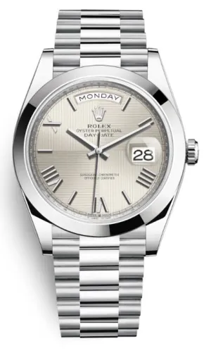 Rolex Day Date 40 Silver Dial Automatic Men's Platinum President Watch 228206SSRP