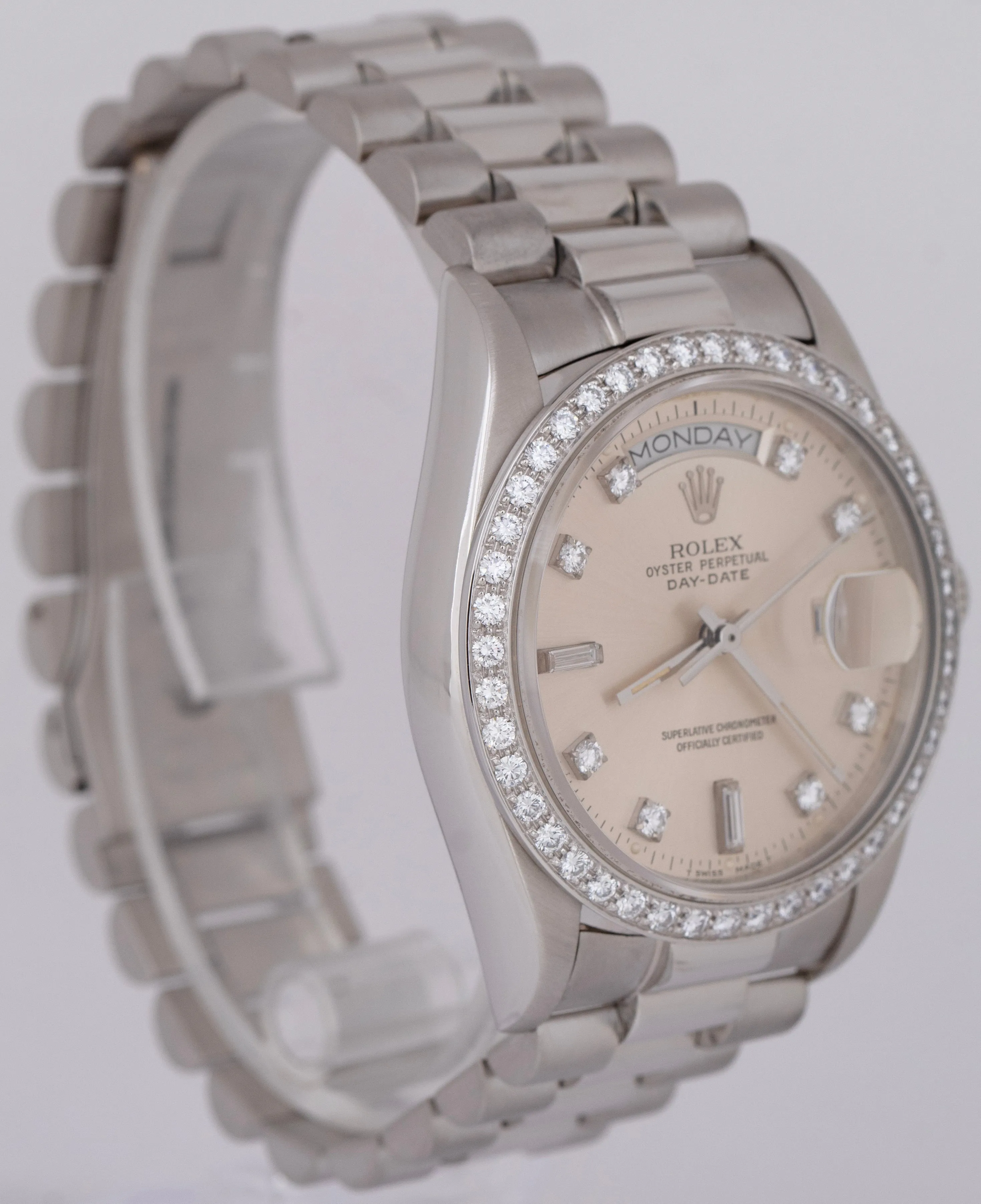 Rolex Day-Date President FACTORY DIAMOND Bezel 36mm 950 Platinum Watch 18046 A