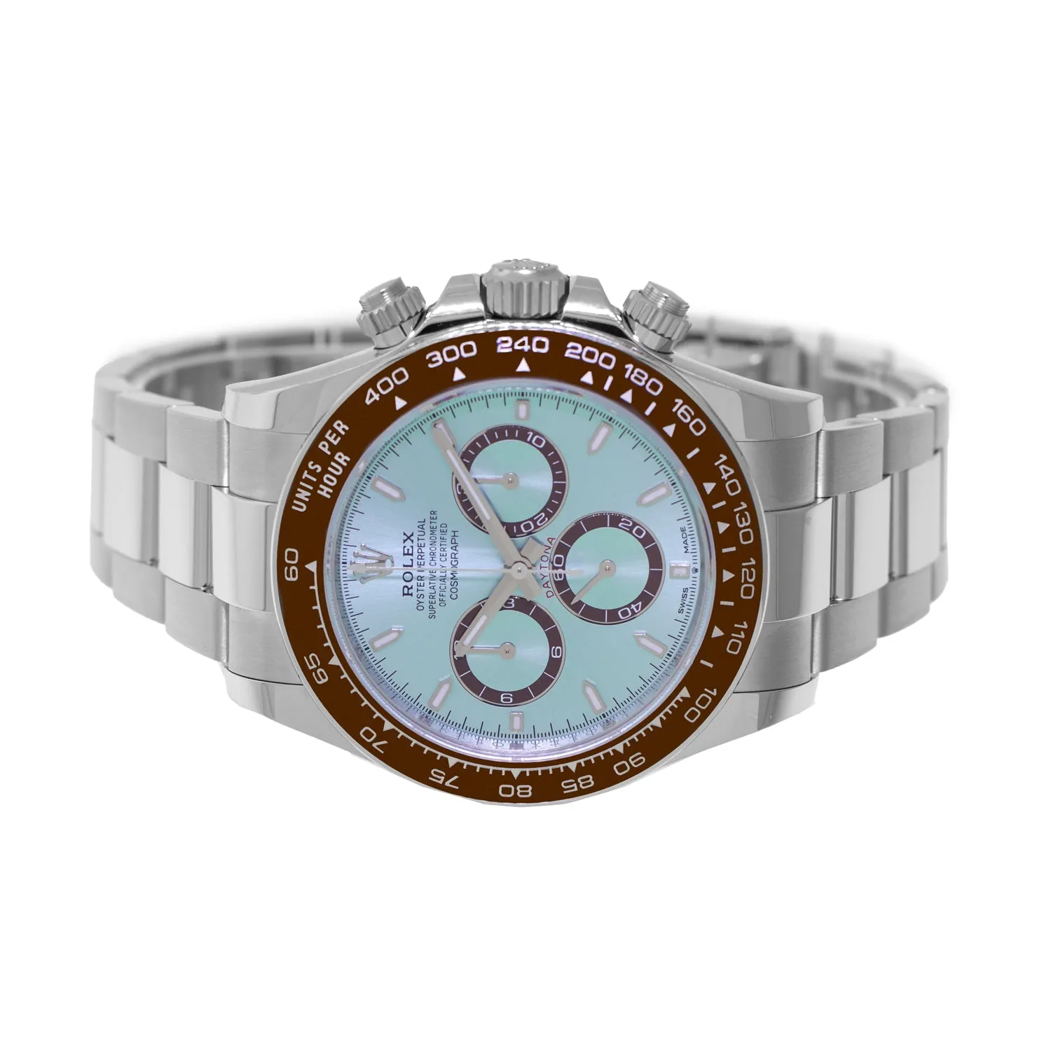 Rolex Daytona 40mm Platinum Ice Blue Index Dial & Brown Bezel 126506