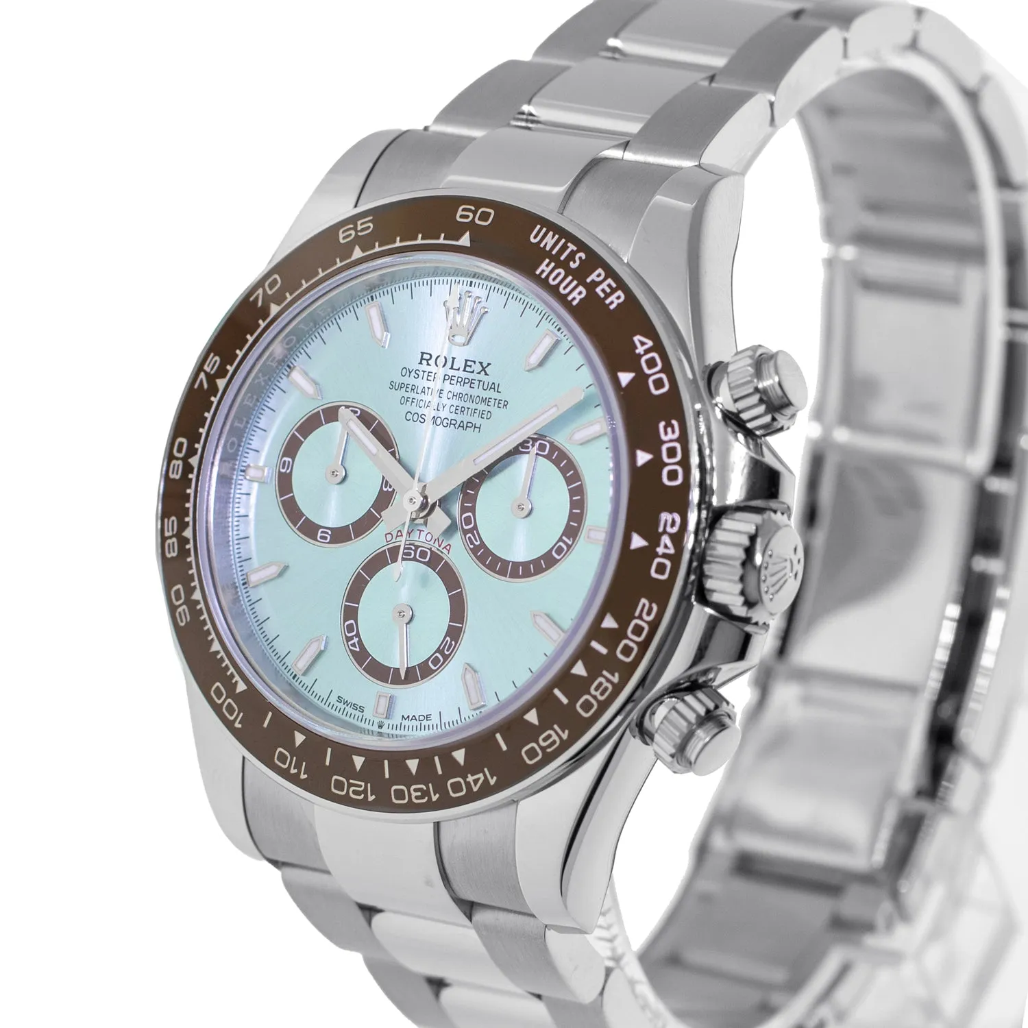 Rolex Daytona 40mm Platinum Ice Blue Index Dial & Brown Bezel 126506