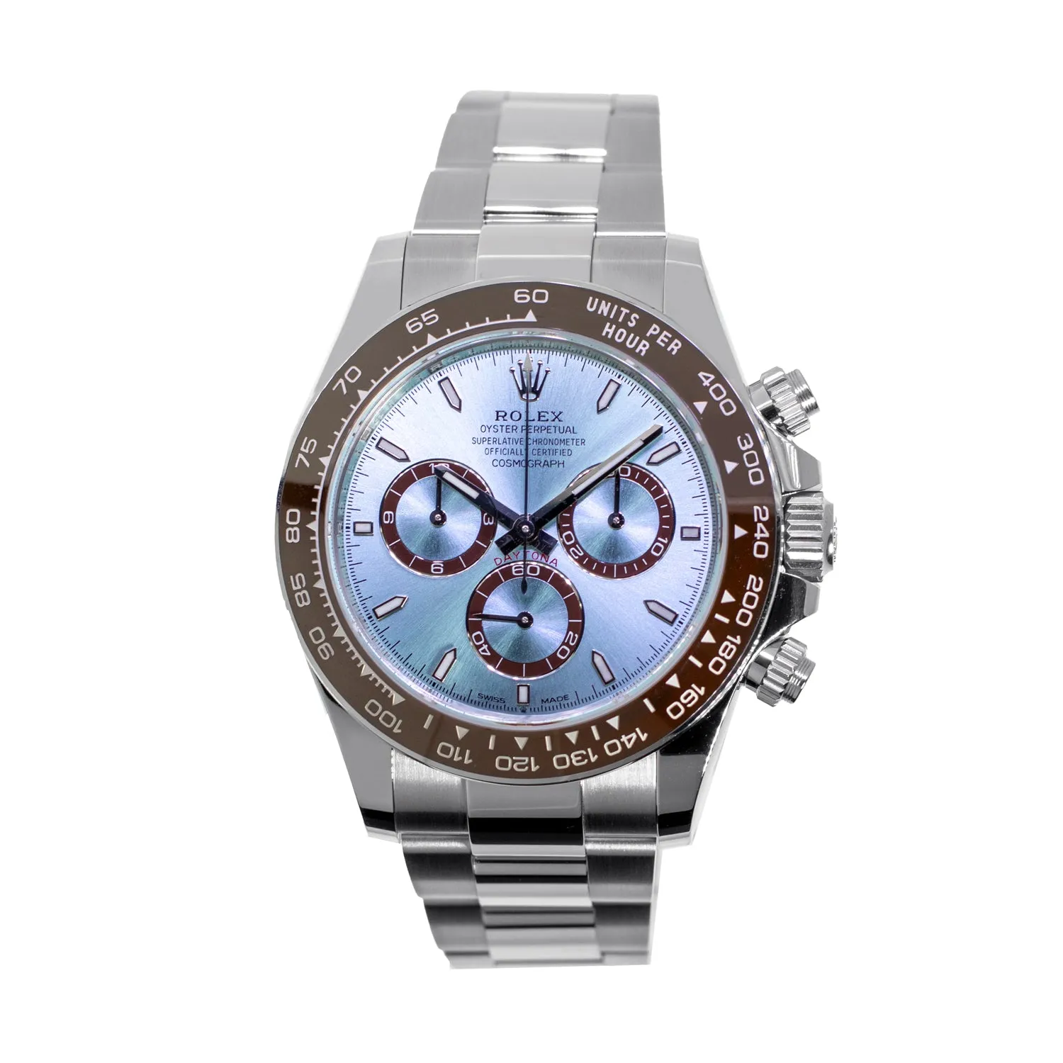 Rolex Daytona 40mm Platinum Ice Blue Index Dial & Brown Bezel 126506