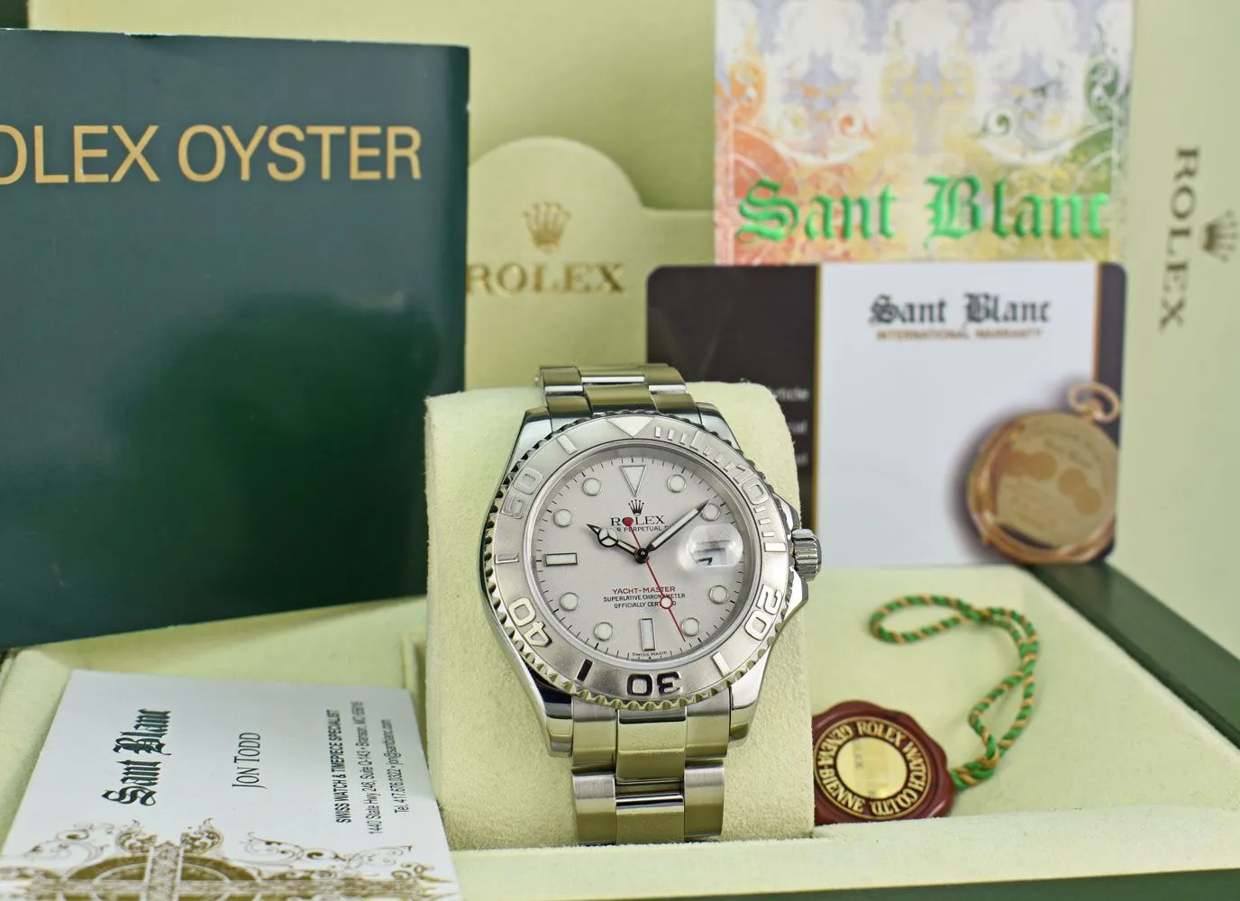 ROLEX  Mens 40mm Platinum & Stainless Steel YachtMaster Model 16622