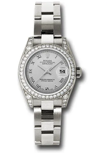 Rolex White Gold Lady-Datejust 26 Watch - 42 Diamond Bezel - Silver Roman Dial - Oyster Bracelet - 179159 sro