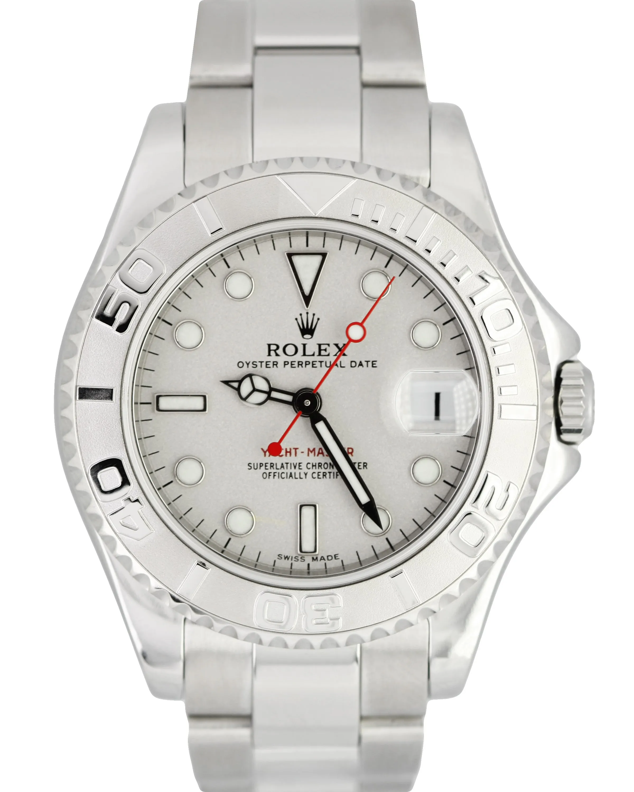 Rolex Yacht-Master Mid-Size Platinum Stainless Steel 35mm 168622 Date Watch B&P