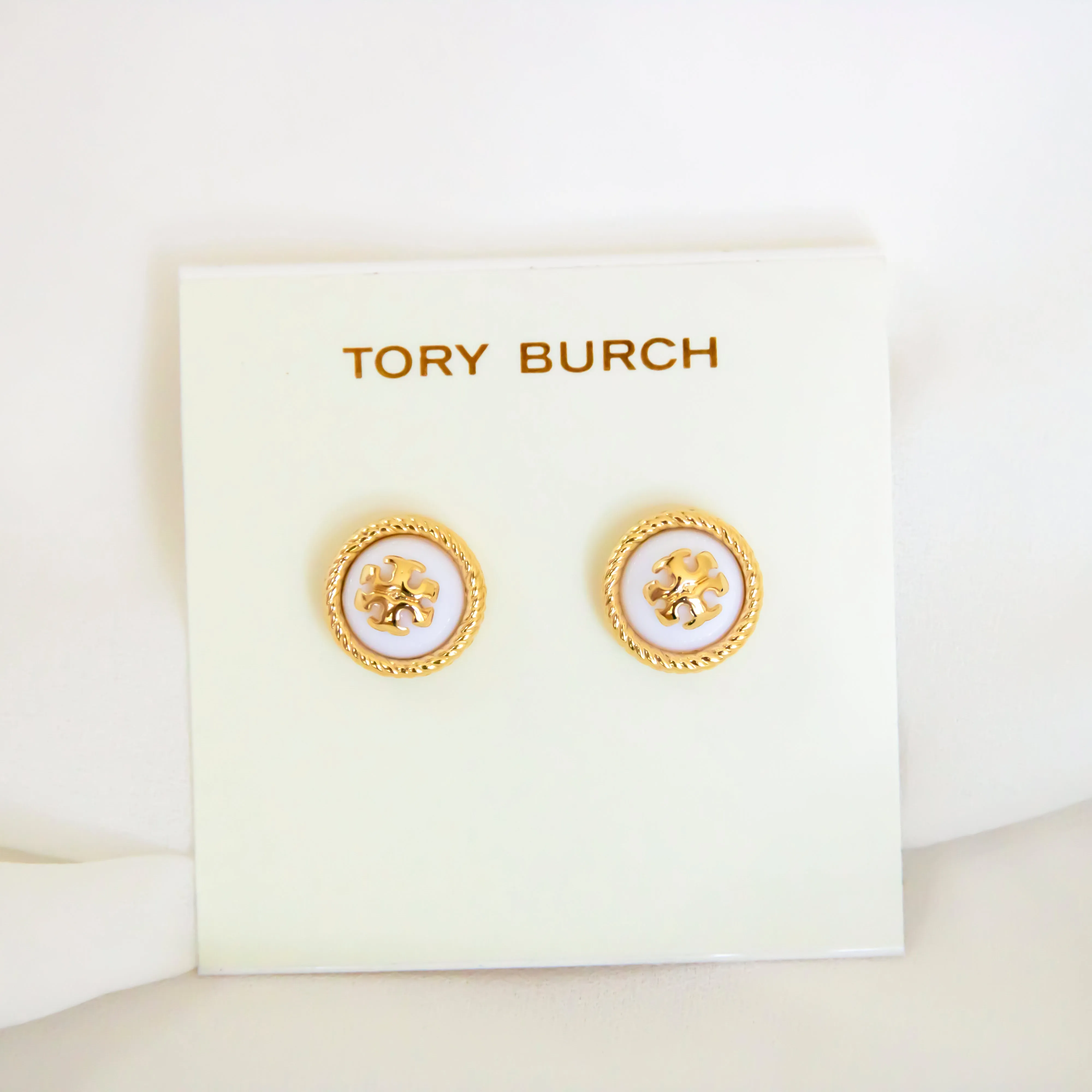 Rope Logo Gold And White Stud Earrings