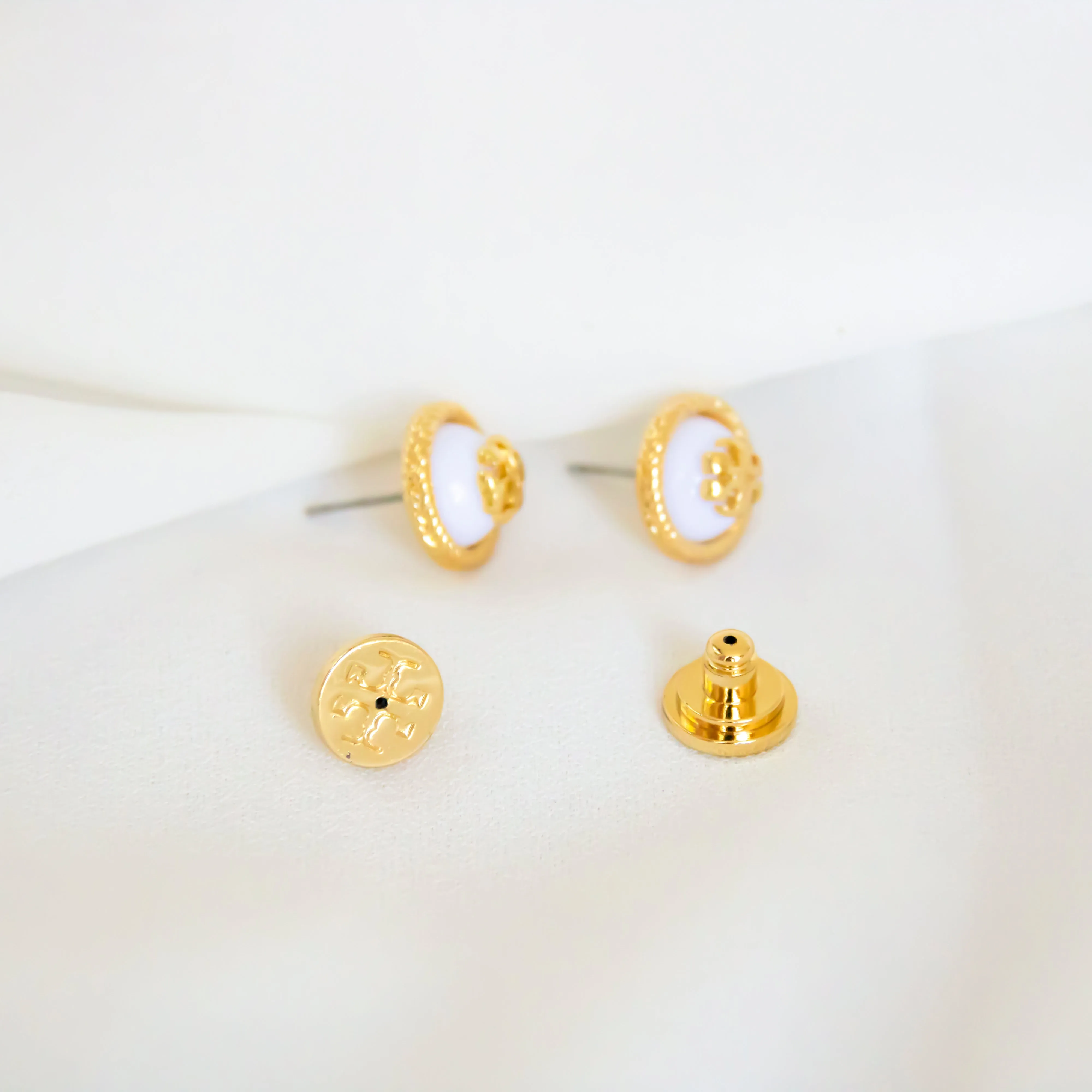Rope Logo Gold And White Stud Earrings