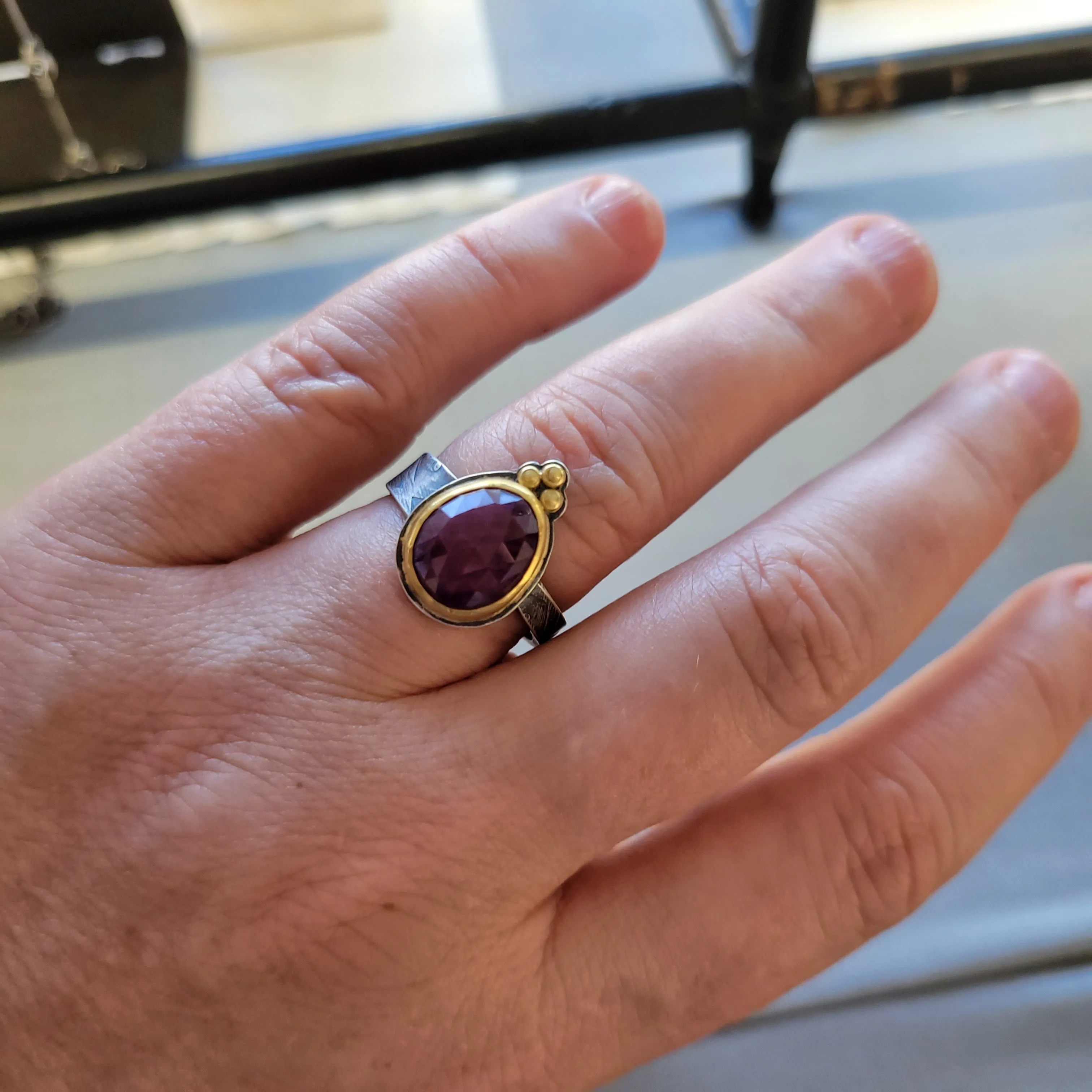 Rose cut Ruby ring in 22k and sterling - size 9 1/4