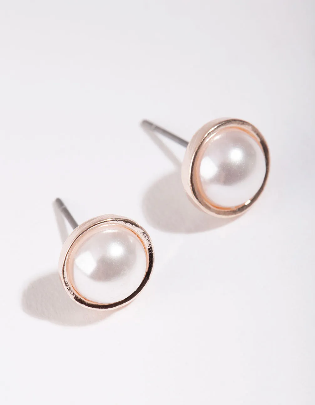 Rose Gold Pearl Casting Stud Earrings