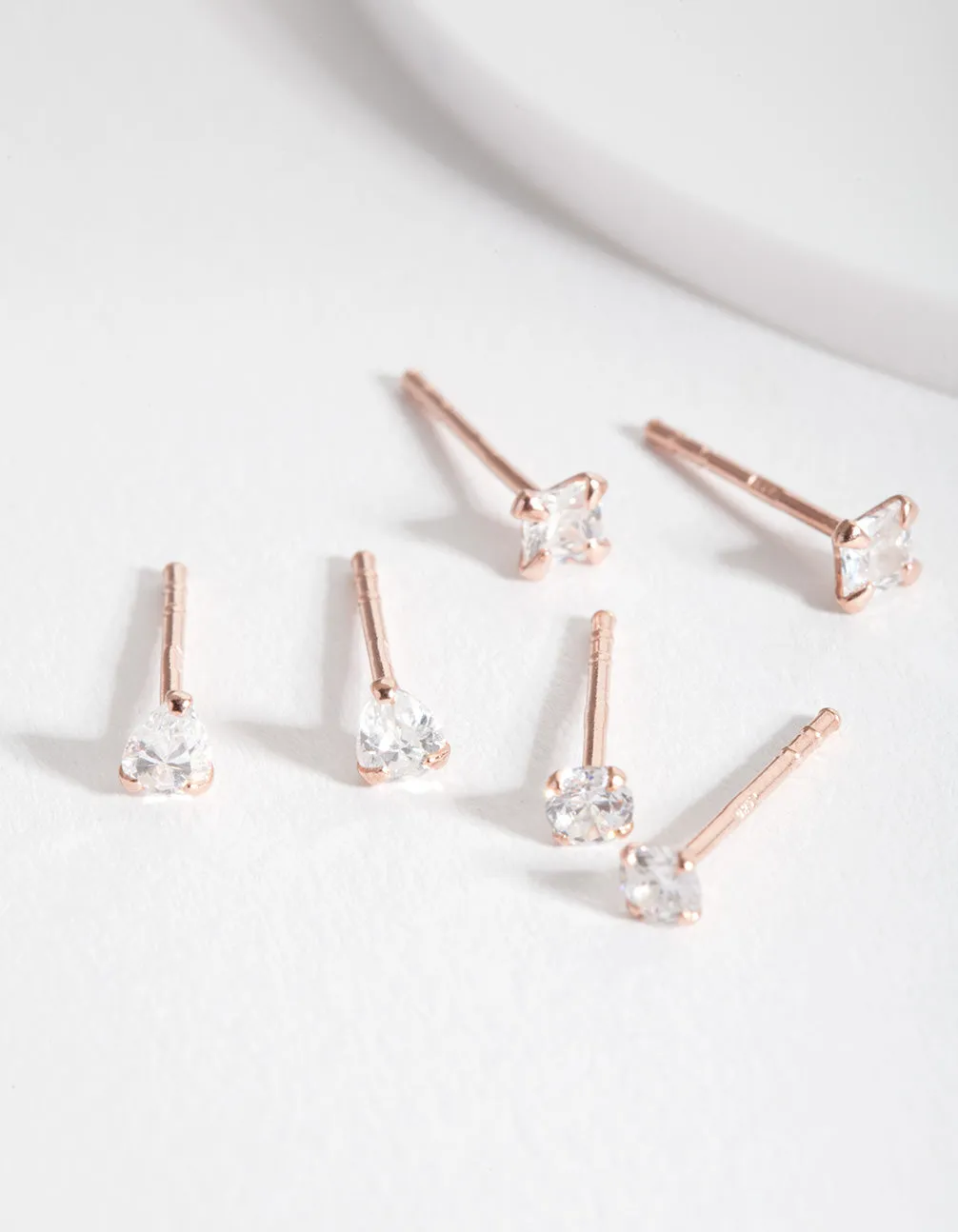 Rose Gold Plated Sterling Silver Cubic Zirconia Stud Earring Pack