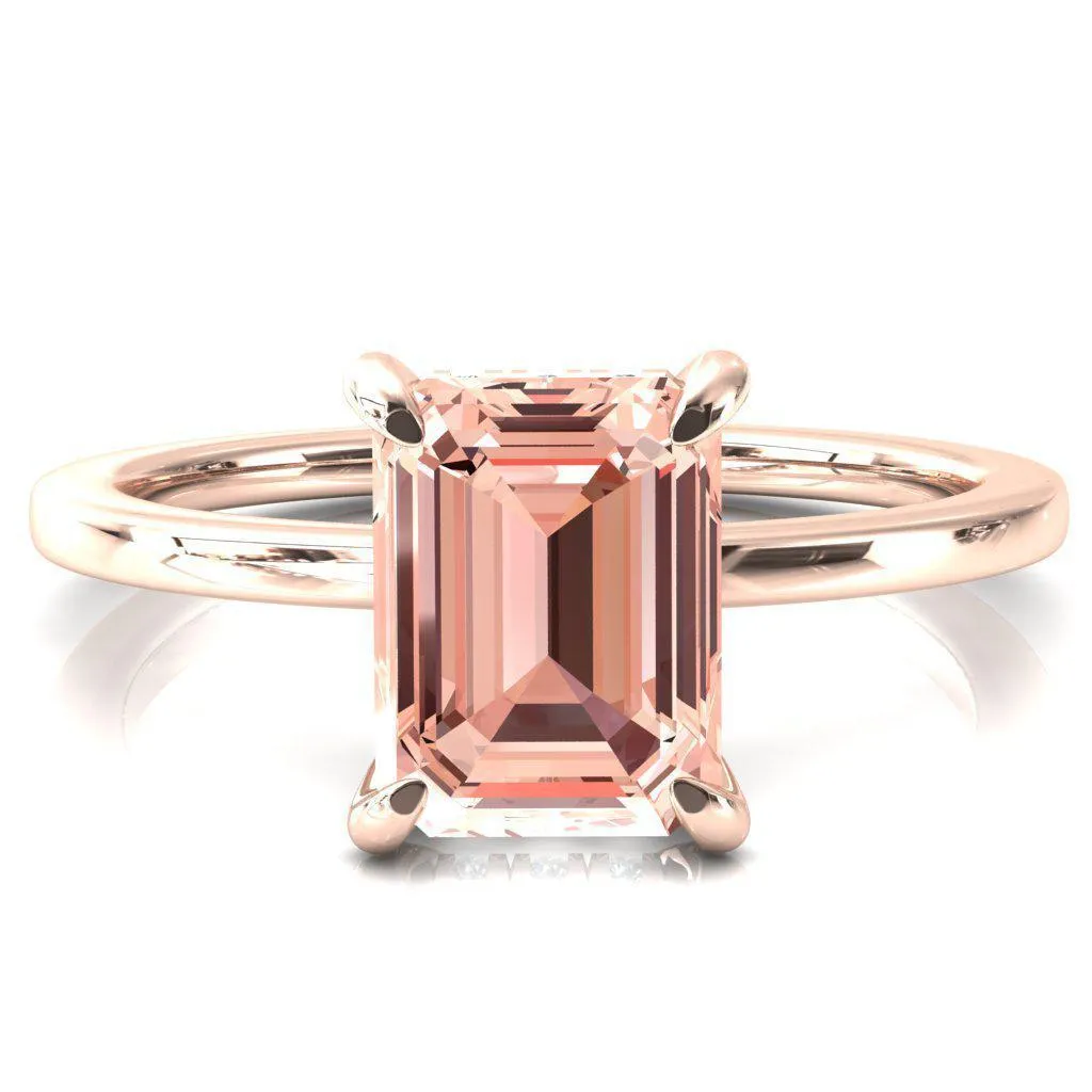 Rosy Emerald Champagne Sapphire 4 Claw Prong Single Rail Micropave Engagement Ring