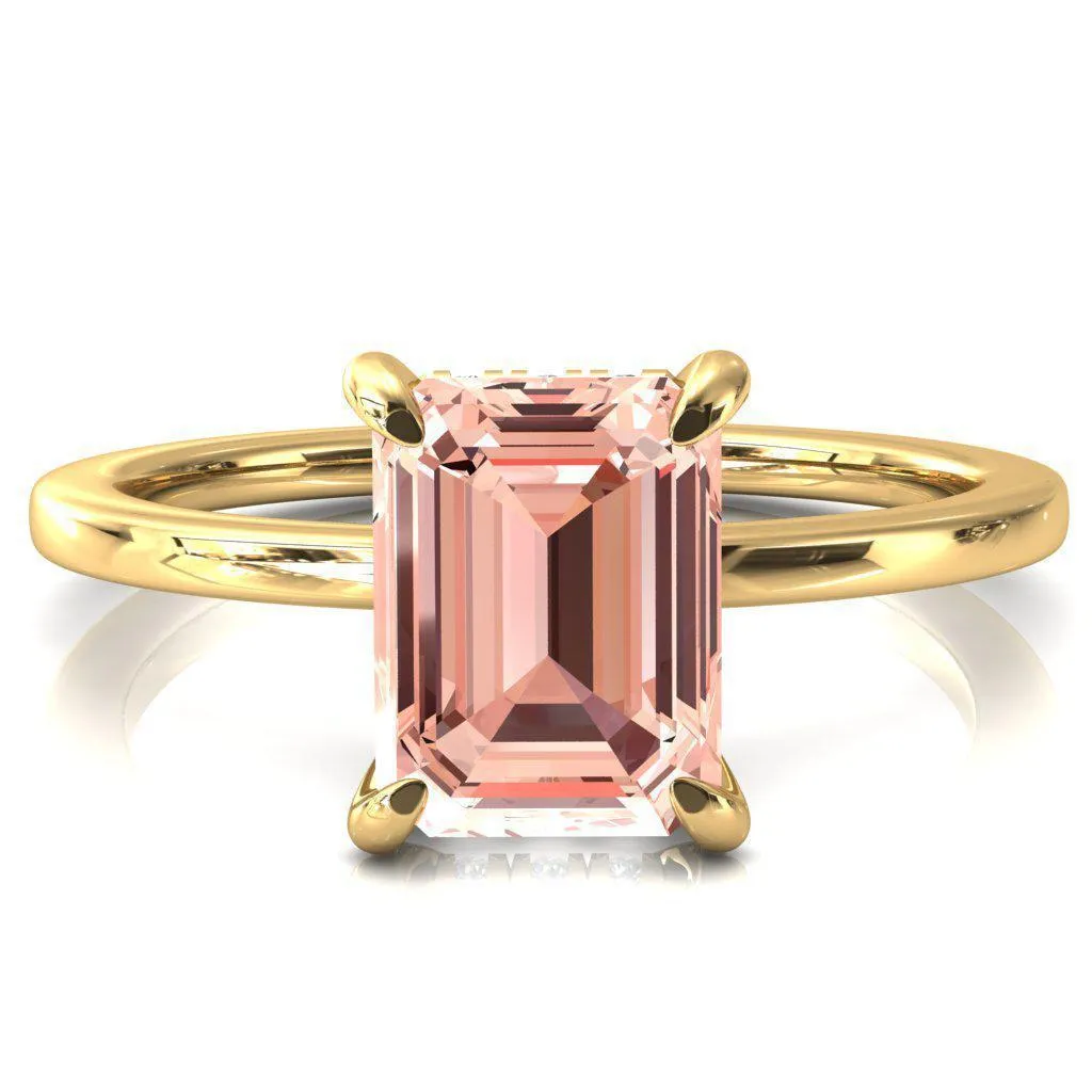 Rosy Emerald Champagne Sapphire 4 Claw Prong Single Rail Micropave Engagement Ring