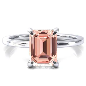 Rosy Emerald Champagne Sapphire 4 Claw Prong Single Rail Micropave Engagement Ring