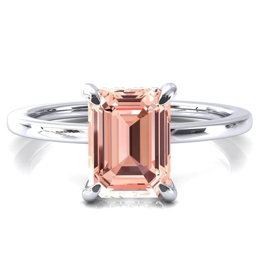 Rosy Emerald Champagne Sapphire 4 Claw Prong Single Rail Micropave Engagement Ring