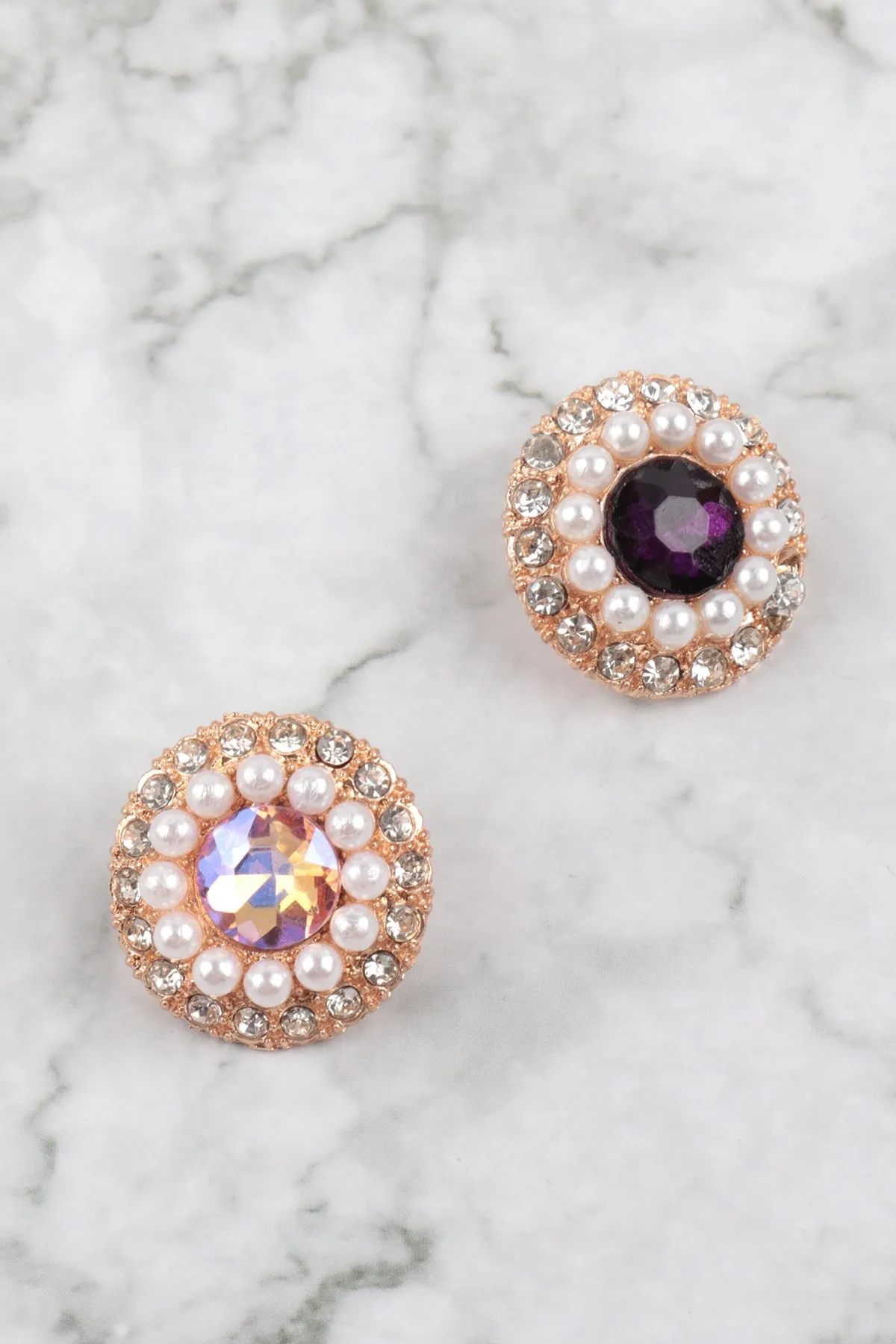 ROUND RHINESTONE HALO STUD ASSORTED SET EARRINGS