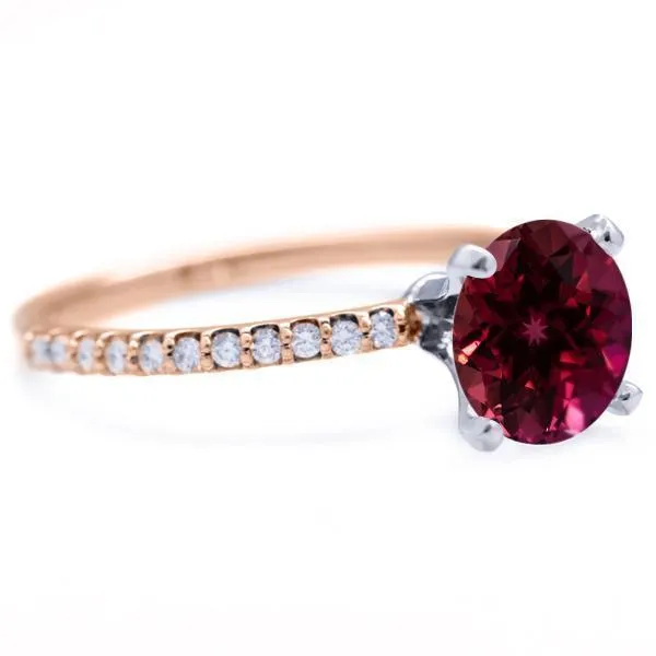 Round Ruby 4 Prongs Diamond Accent Ice Solitaire Ring