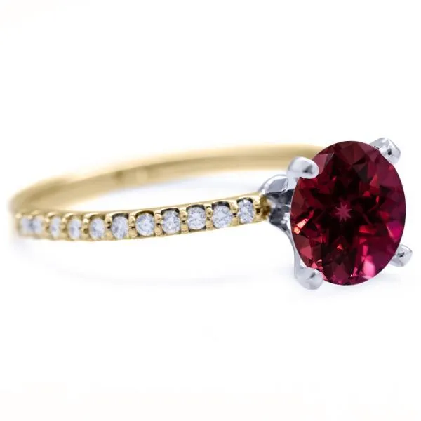 Round Ruby 4 Prongs Diamond Accent Ice Solitaire Ring