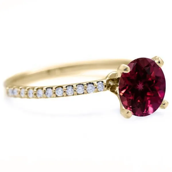 Round Ruby 4 Prongs Diamond Accent Ice Solitaire Ring