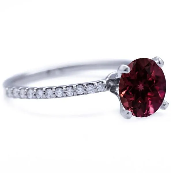 Round Ruby 4 Prongs Diamond Accent Ice Solitaire Ring