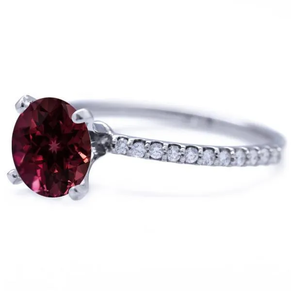 Round Ruby 4 Prongs Diamond Accent Ice Solitaire Ring