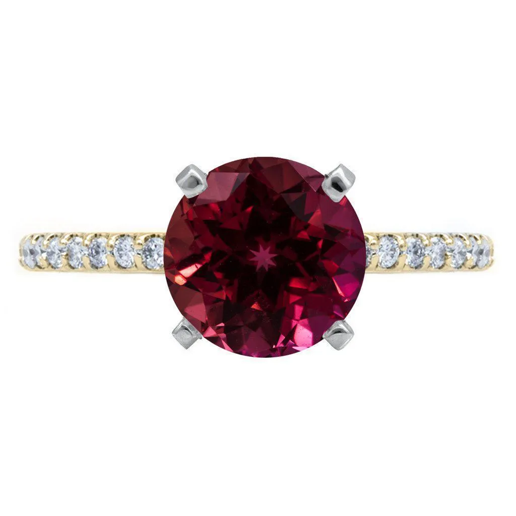 Round Ruby 4 Prongs Diamond Accent Ice Solitaire Ring