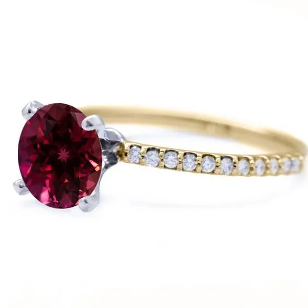 Round Ruby 4 Prongs Diamond Accent Ice Solitaire Ring