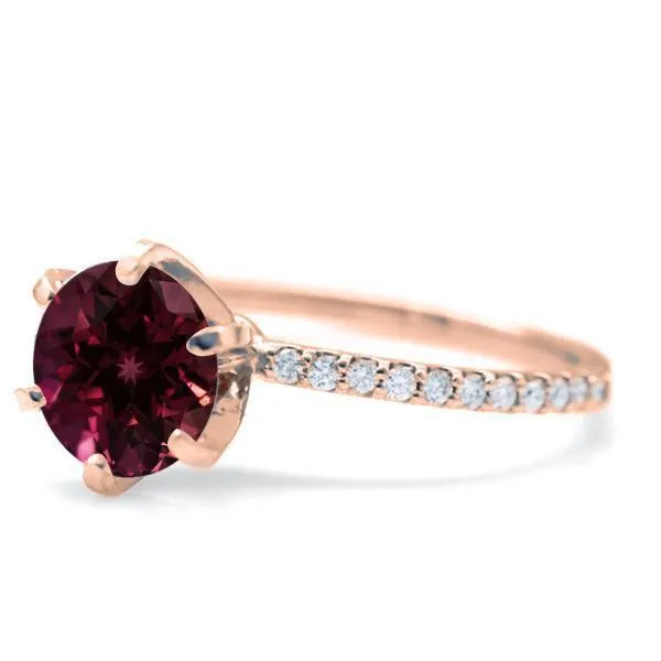 Round Ruby 4 Prongs Diamond Accent Ice Solitaire Ring