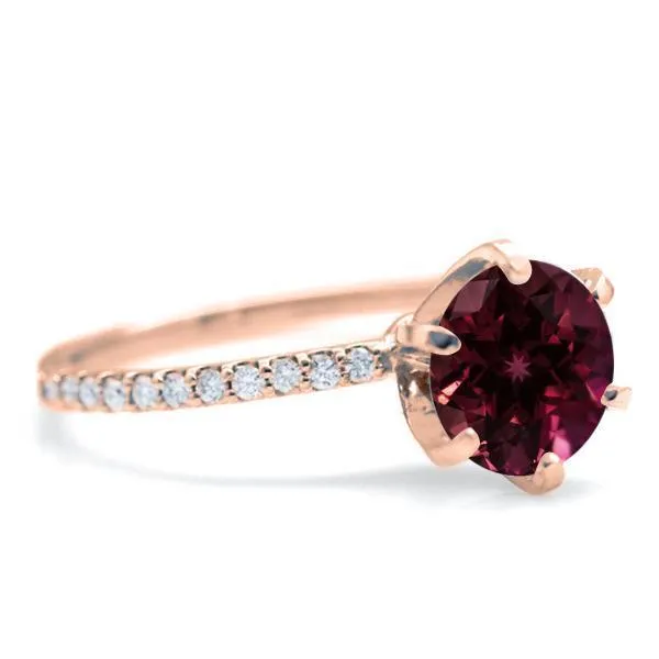 Round Ruby 4 Prongs Diamond Accent Ice Solitaire Ring